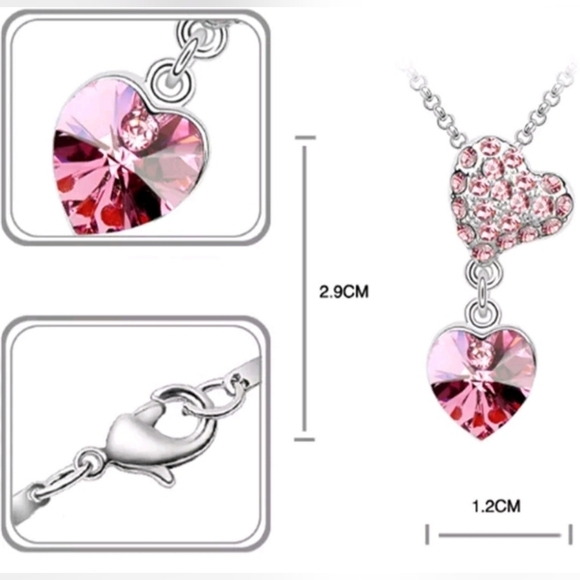 NEW Necklace Pink Heart silver color chain - Picture 2 of 3